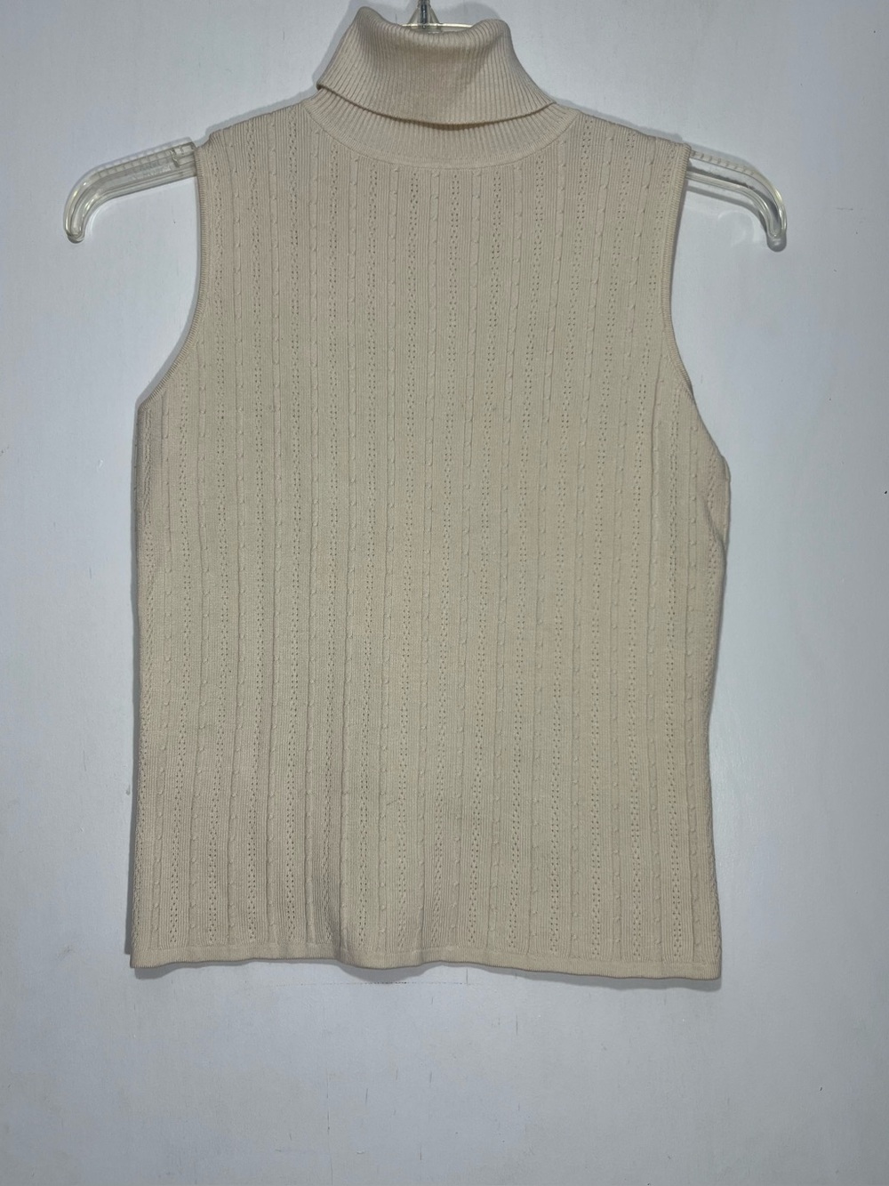 NWT Kate hill beige/cream silk Sleeveless Turtleneck Knit Top size S